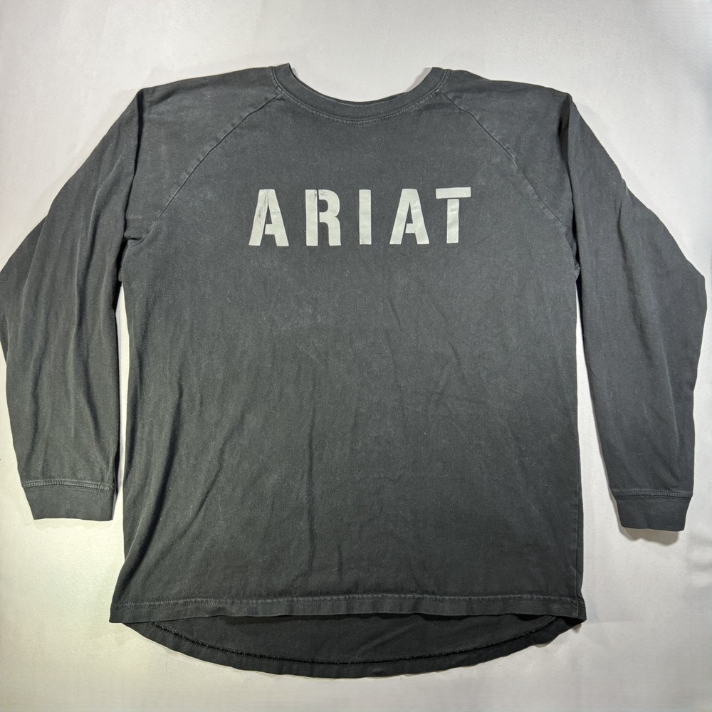 Ariat Rebar Mens XL Long Sleeve Raglan Graphic T-Shirt Faded Black Workwear Tee